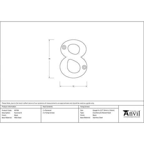 From The Anvil Door Furniture Black / Numerals / 8 From The Anvil - Black Numeral 8