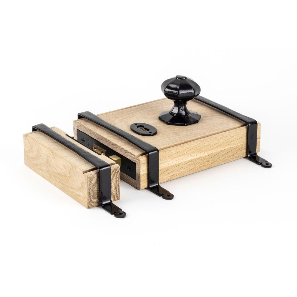 From The Anvil Locks & Latches Black / Rim Lock with Knobs From The Anvil - Black Oak Box Lock & Octagonal Knob Set