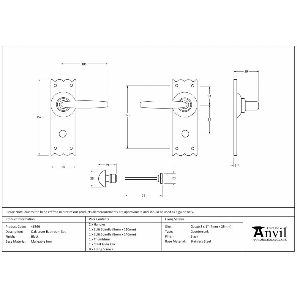 From The Anvil Door Furniture Black / Bathroom Lock Handles From The Anvil - Black Oak Lever Bathroom Set
