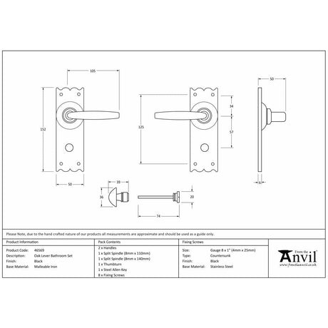 From The Anvil Door Furniture Black / Bathroom Lock Handles From The Anvil - Black Oak Lever Bathroom Set