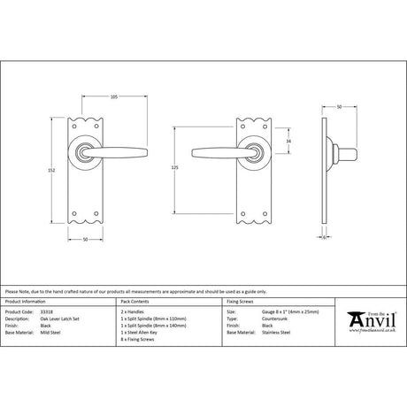 From The Anvil Door Furniture Black / Latch Handles From The Anvil - Black Oak Lever Latch Set