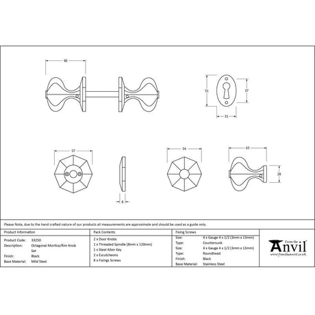 From The Anvil Door Furniture Black / Mortice/Rim Knobs From The Anvil - Black Octagonal Mortice/Rim Knob Set