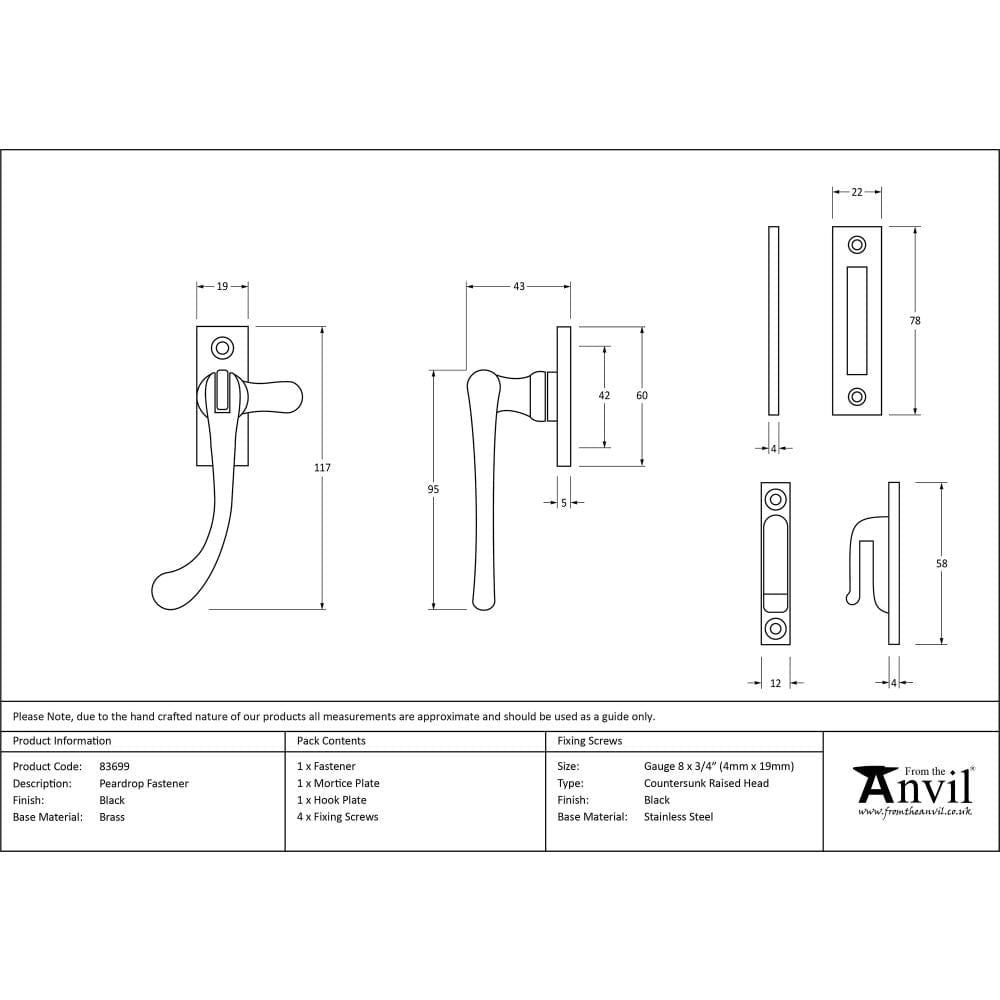 From The Anvil Window Furniture Black / No / Mortice & Hook Place From The Anvil - Black Peardrop Fastener