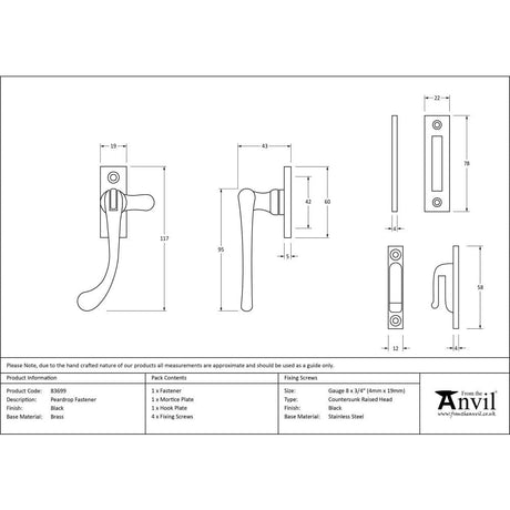 From The Anvil Window Furniture Black / No / Mortice & Hook Place From The Anvil - Black Peardrop Fastener