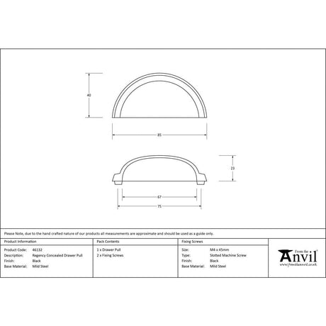 From The Anvil Cabinet Hardware Black / Cabinet Cup Pulls From The Anvil - Black Regency Concealed Drawer Pull