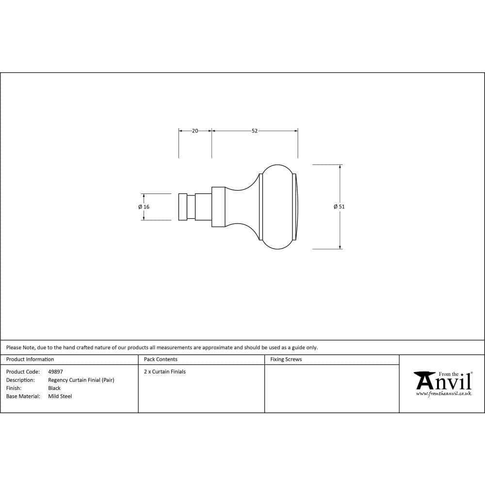 From The Anvil Accessories Black / Finials From The Anvil - Black Regency Curtain Finial (pair)