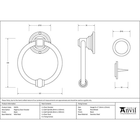 From The Anvil Door Furniture Black From The Anvil - Black Regency Door Knocker