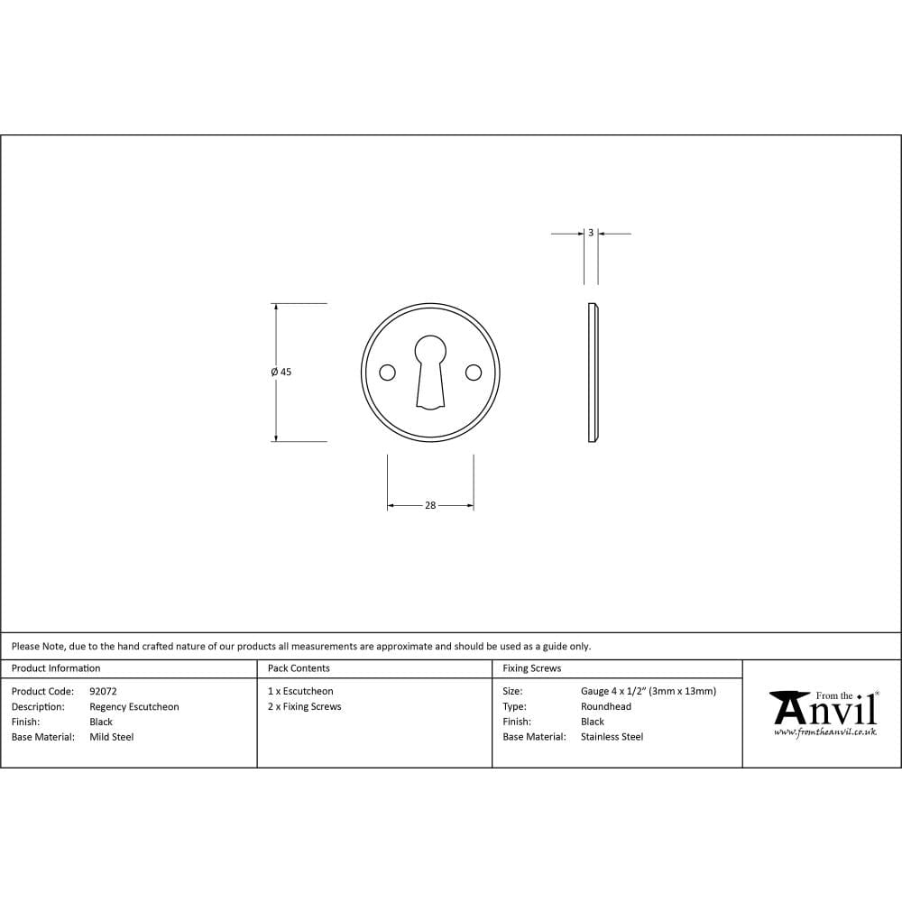 From The Anvil Door Furniture Black / Mortice Key Profile Escutcheons From The Anvil - Black Regency Escutcheon