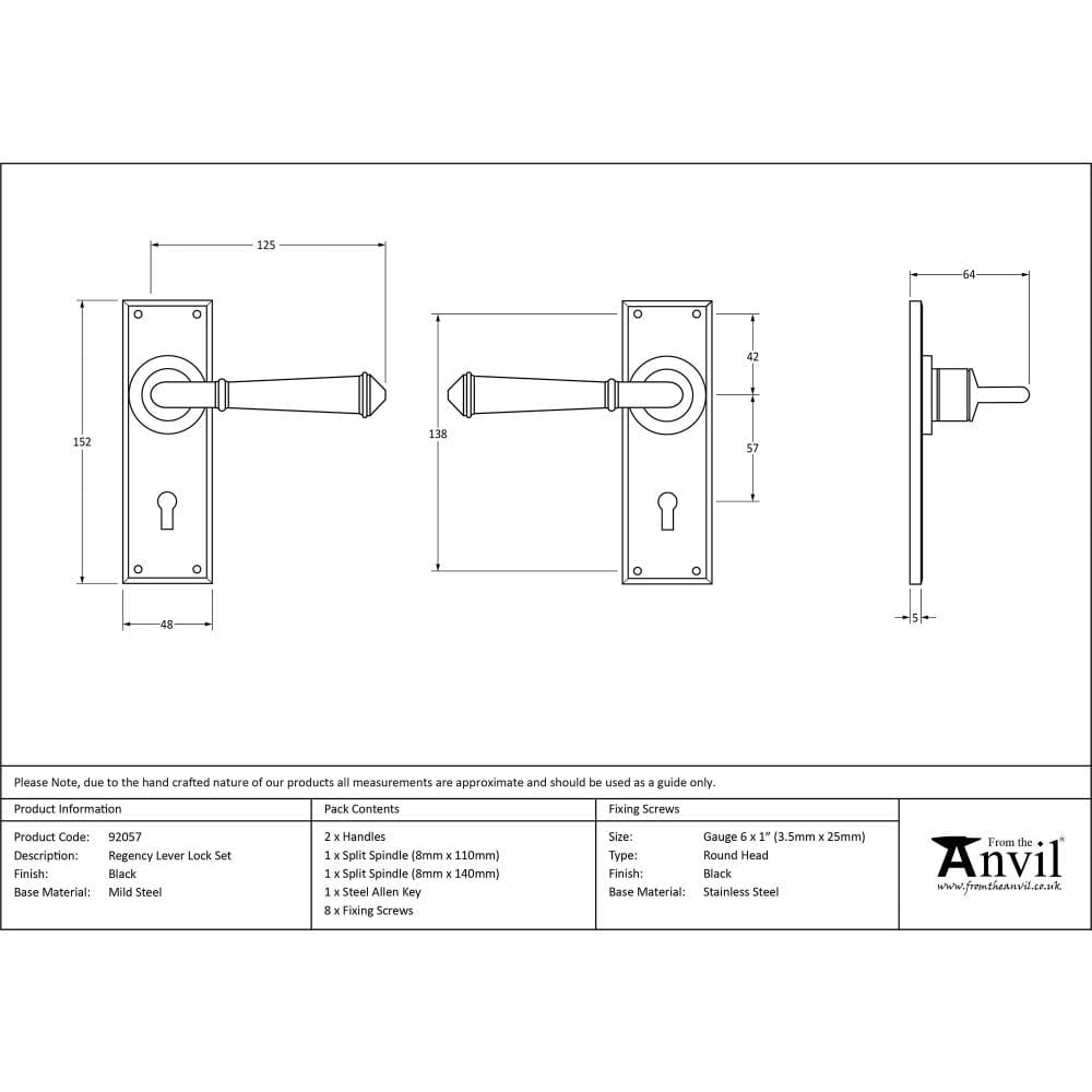 From The Anvil Door Furniture Black / Std. Lock Handles From The Anvil - Black Regency Lever Lock Set