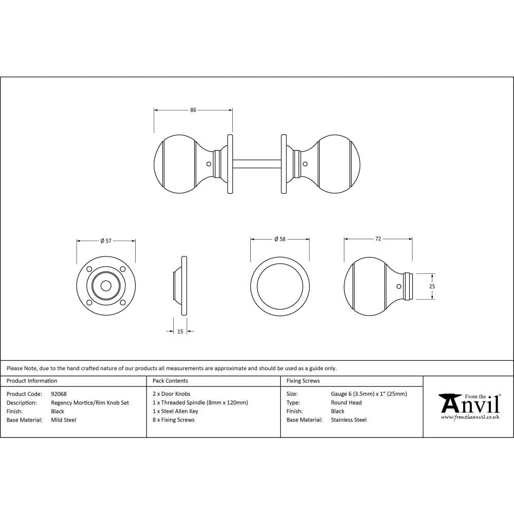 From The Anvil Door Furniture Black / Mortice/Rim Knobs From The Anvil - Black Regency Mortice/Rim Knob Set