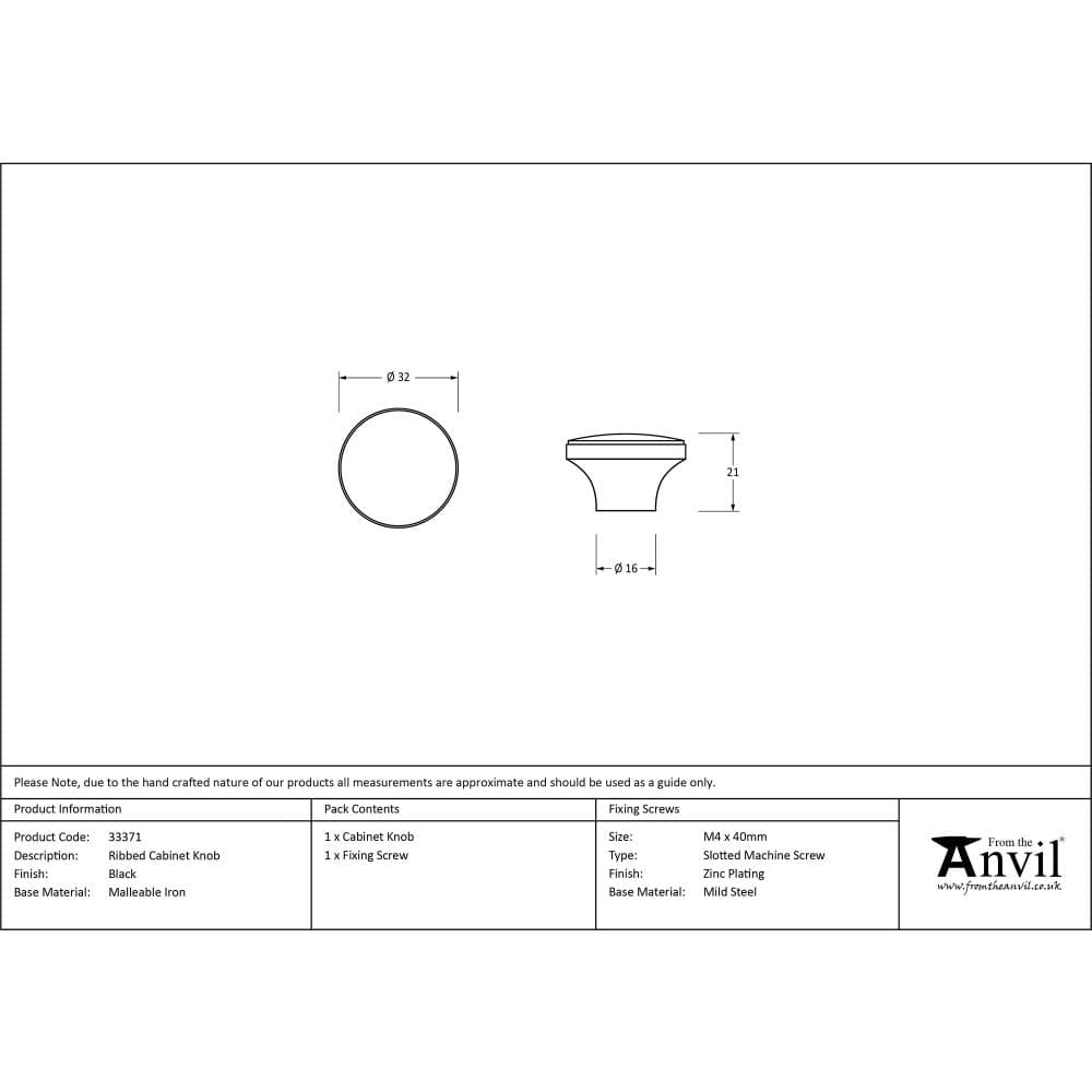 From The Anvil Cabinet Hardware Black / Cabinet Knobs From The Anvil - Black Ribbed Cabinet Knob