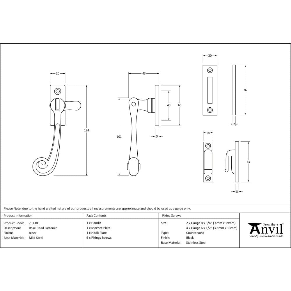 From The Anvil Window Furniture Black / No / Mortice & Hook Place From The Anvil - Black Rosehead Fastener
