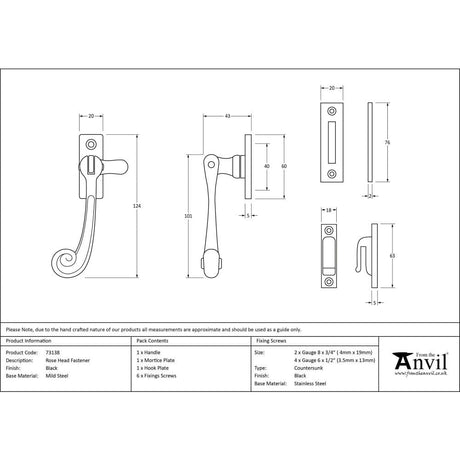 From The Anvil Window Furniture Black / No / Mortice & Hook Place From The Anvil - Black Rosehead Fastener