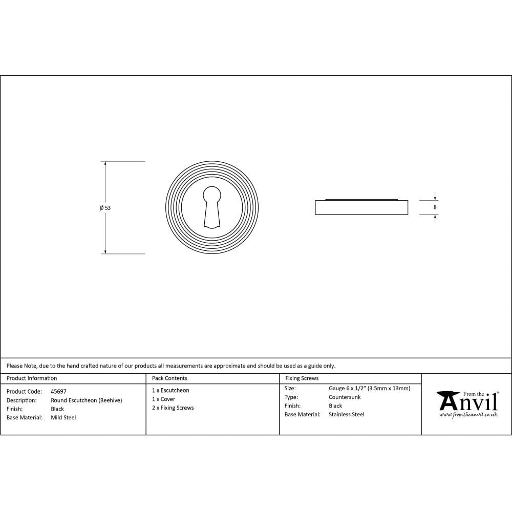 From The Anvil Door Furniture Black / Mortice Key Profile Escutcheons From The Anvil - Black Round Escutcheon (Beehive)