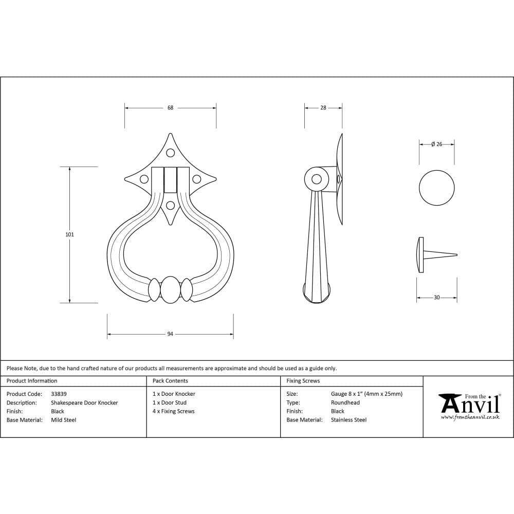 From The Anvil Door Furniture Black From The Anvil - Black Shakespeare Door Knocker