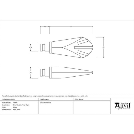 From The Anvil Accessories Black / Finials From The Anvil - Black Shell Curtain Finial (pair)