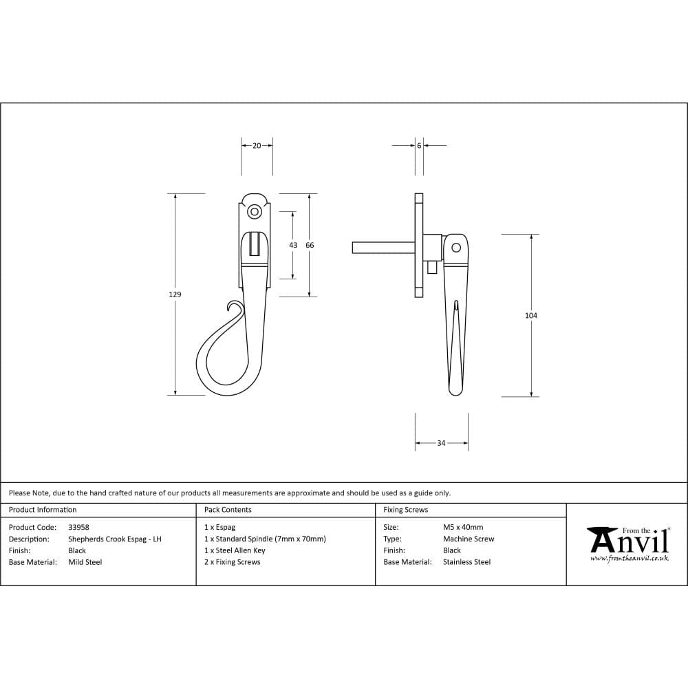 From The Anvil Window Furniture Black / Left Hand / Yes From The Anvil - Black Shepherd's Crook Espag - LH