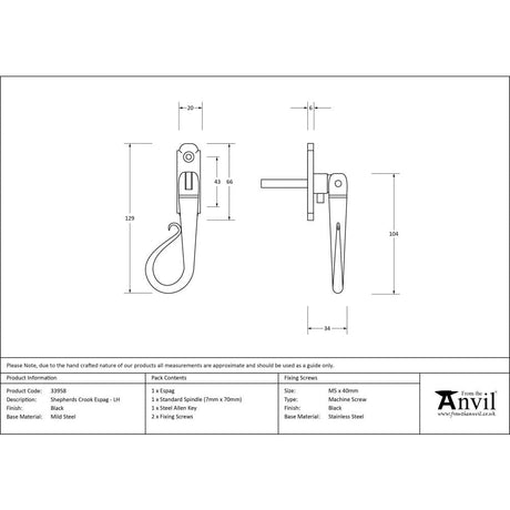 From The Anvil Window Furniture Black / Left Hand / Yes From The Anvil - Black Shepherd's Crook Espag - LH