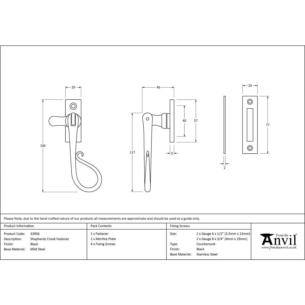 From The Anvil Window Furniture Black / No / Mortice & Hook Place From The Anvil - Black Shepherd's Crook Fastener