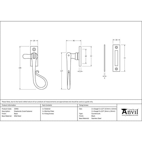 From The Anvil Window Furniture Black / No / Mortice & Hook Place From The Anvil - Black Shepherd's Crook Fastener
