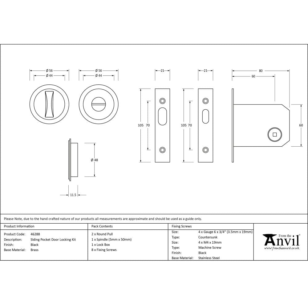 From The Anvil Door Furniture Black / Round Flush Pull (Privacy) From The Anvil - Black Sliding/Pocket Door Locking Kit