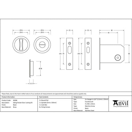 From The Anvil Door Furniture Black / Round Flush Pull (Privacy) From The Anvil - Black Sliding/Pocket Door Locking Kit