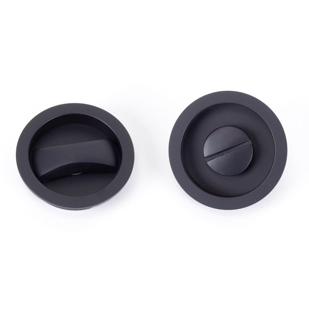 From The Anvil Door Furniture Black / Round Flush Pull (Privacy) From The Anvil - Black Sliding/Pocket Door Locking Kit