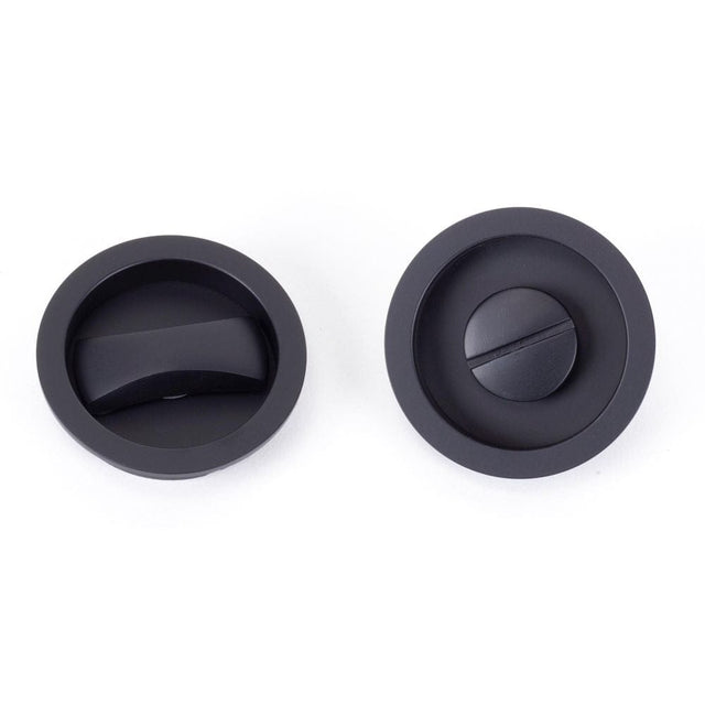 From The Anvil Door Furniture Black / Round Flush Pull (Privacy) From The Anvil - Black Sliding/Pocket Door Locking Kit