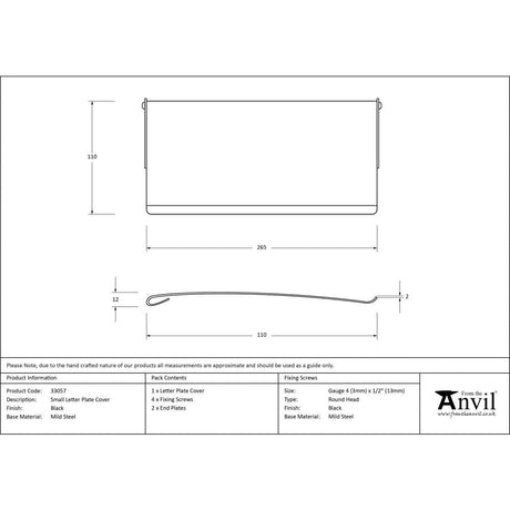 From The Anvil Door Furniture Black / Interior Letter Flap / 266 x 108mm From The Anvil - Black Small Letter Plate Cover