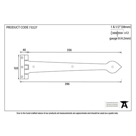 From The Anvil Hinges Black / Tee Hinges / 16" (406mm) From The Anvil - Black Smooth 16" Cast T Hinge (pair)