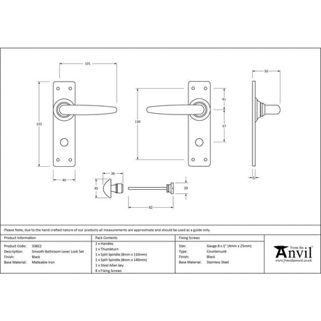 From The Anvil Door Furniture Black / Bathroom Lock Handles From The Anvil - Black Smooth Lever Bathroom Set