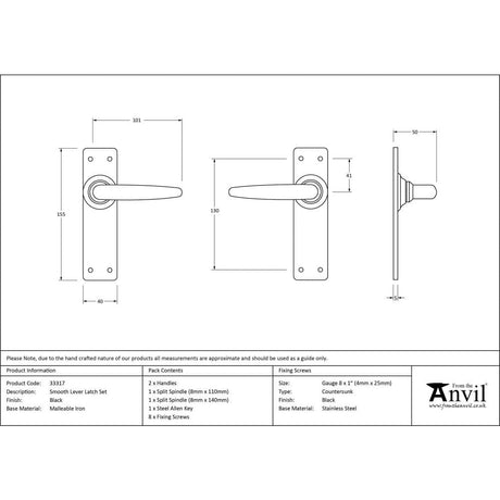 From The Anvil Door Furniture Black / Latch Handles From The Anvil - Black Smooth Lever Latch Set