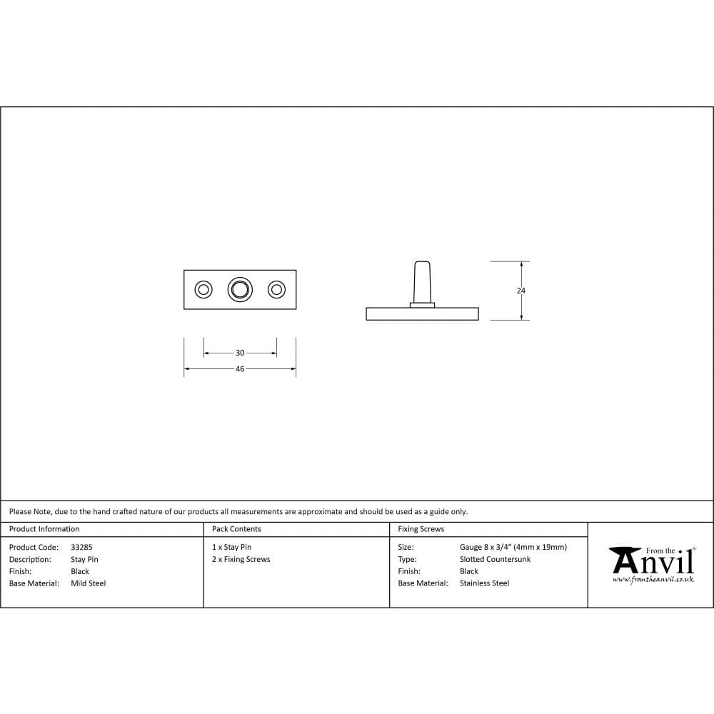 From The Anvil Window Furniture Black / Casement Stay Pin From The Anvil - Black Stay Pin