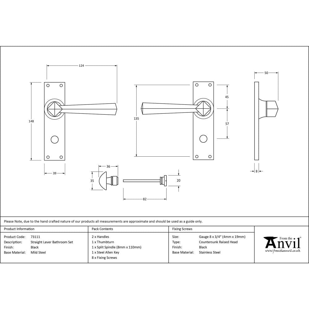 From The Anvil Door Furniture Black / Bathroom Lock Handles From The Anvil - Black Straight Lever Bathroom Set