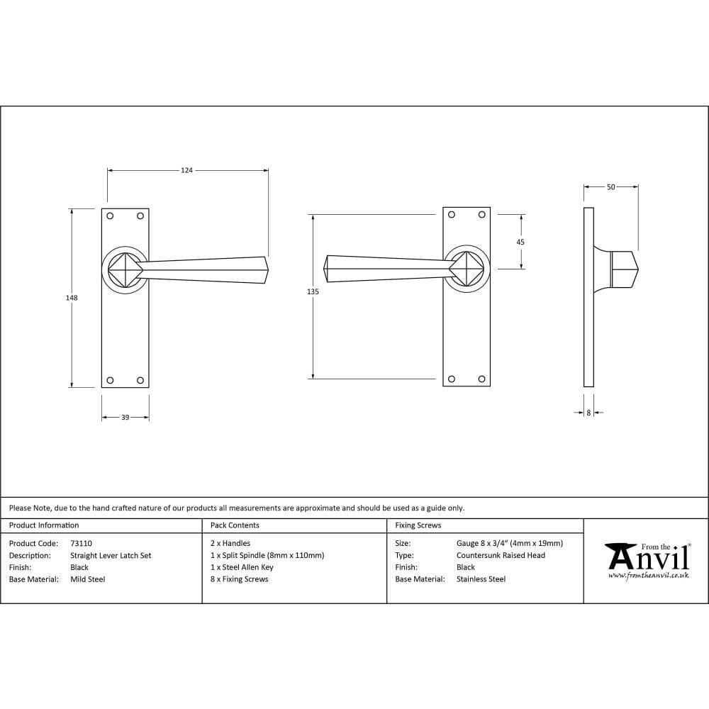 From The Anvil Door Furniture Black / Latch Handles From The Anvil - Black Straight Lever Latch Set