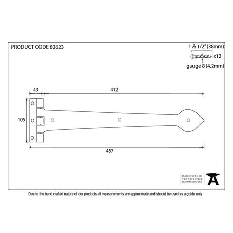 From The Anvil Hinges Black / Tee Hinges / 18" (457mm) From The Anvil - Black Textured 18" Cast T Hinge (pair)
