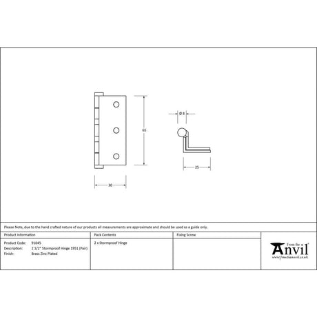 From The Anvil Hinges BZP / Stormproof Hinges / 2.5" (64mm) From The Anvil - Bright Zinc Plated 2Ãƒâ€šÃ‚Â½" Stormproof Hinge 1951 (pair)