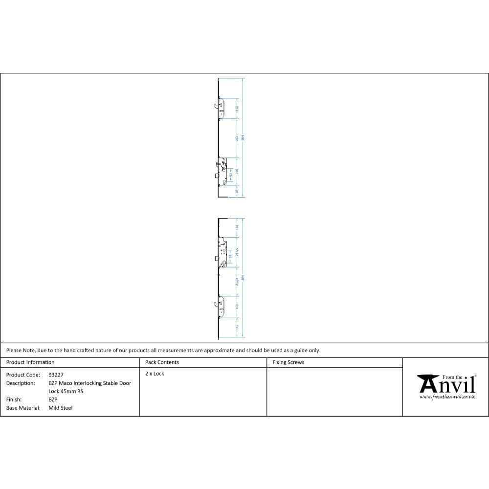From The Anvil Locks & Latches BZP / Multi-Point Locks From The Anvil - BZP Maco Interlocking Stable Door Lock 45mm BS
