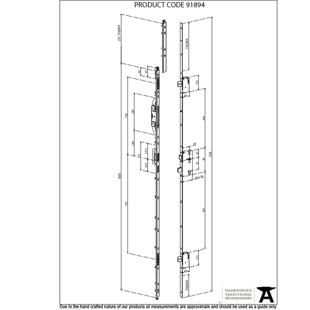 From The Anvil Locks & Latches BZP / Multi-Point Locks From The Anvil - BZP RH French Lock Kit for 2284mm - No Slave Handle