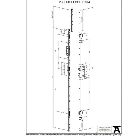 From The Anvil Locks & Latches BZP / Multi-Point Locks From The Anvil - BZP RH French Lock Kit for 2284mm - No Slave Handle
