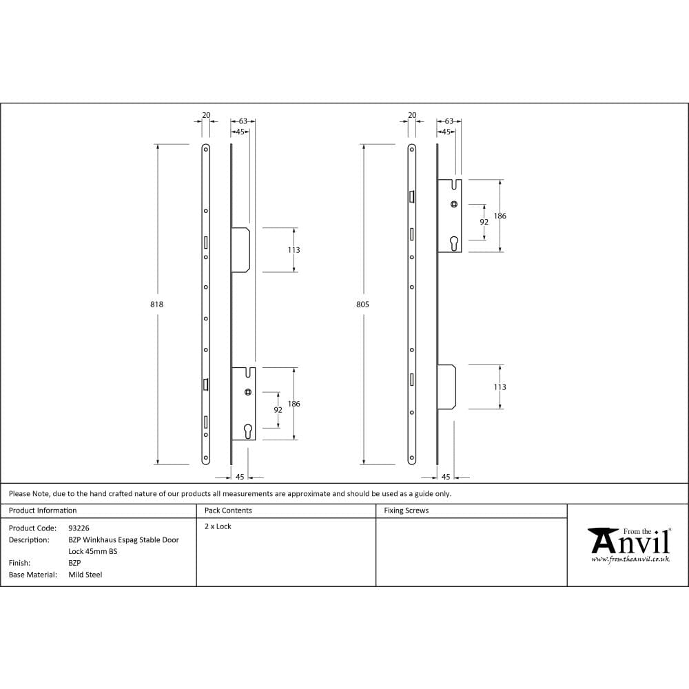 From The Anvil Locks & Latches BZP / Espag Stable Door Lock From The Anvil - BZP Winkhaus Espag Stable Door Lock 45mm BS