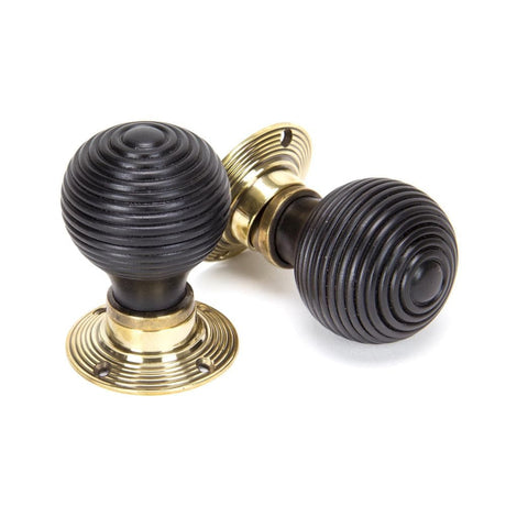 From The Anvil Door Furniture Ebony / Mortice/Rim Knobs From The Anvil - Ebony & Aged Brass Beehive Mortice/Rim Knob Set