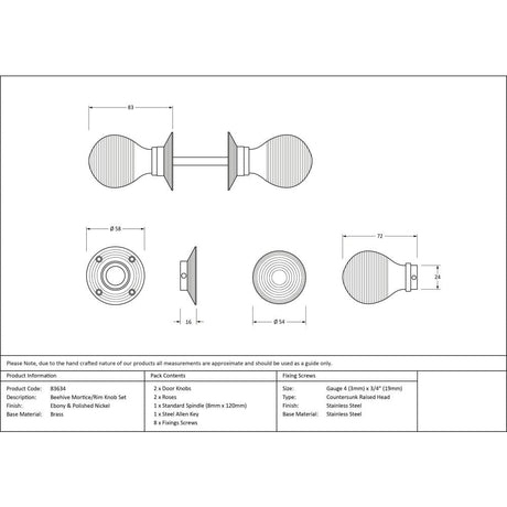 From The Anvil Door Furniture Ebony / Mortice/Rim Knobs From The Anvil - Ebony and PN Beehive Mortice/Rim Knob Set