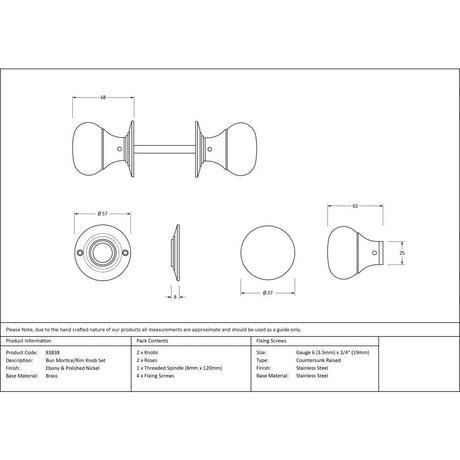 From The Anvil Door Furniture Ebony / Mortice/Rim Knobs From The Anvil - Ebony and PN Bun Mortice/Rim Knob Set