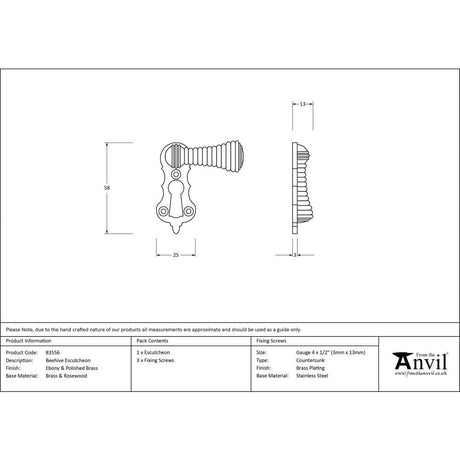 From The Anvil Door Furniture Ebony / Mortice Key Profile Escutcheons From The Anvil - Ebony Beehive Escutcheon