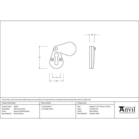 From The Anvil Door Furniture Ebony / Mortice Key Profile Escutcheons From The Anvil - Ebony Plain Escutcheon
