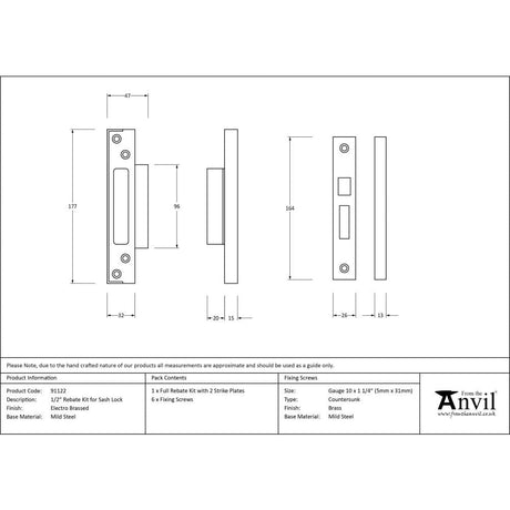From The Anvil Locks & Latches Electro Brass / Sashlock Rebate Sets From The Anvil - Electro Brassed Ã‚Â½" Rebate Kit for Sash Lock