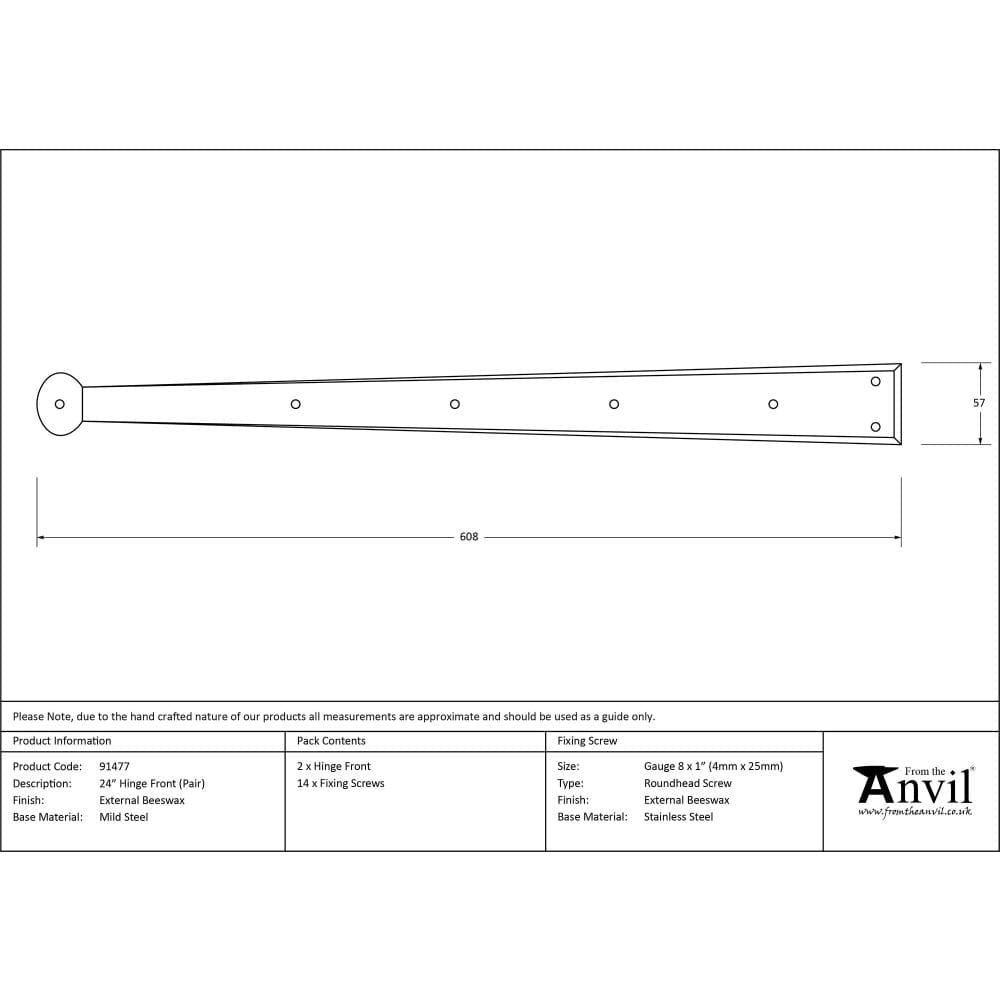 From The Anvil Hinges External Beeswax / Hinge Fronts / 4" x (102mm) From The Anvil - External Beeswax 24" Penny End Hinge Front (pair)