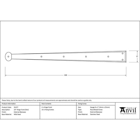 From The Anvil Hinges External Beeswax / Hinge Fronts / 4" x (102mm) From The Anvil - External Beeswax 24" Penny End Hinge Front (pair)