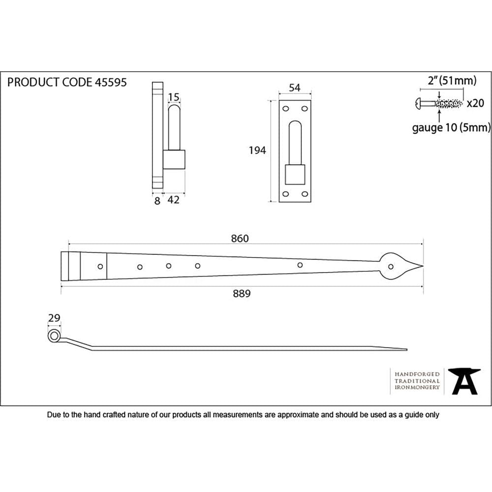 From The Anvil Hinges External Beeswax / Hook & Band Hinges / 35" (889mm) From The Anvil - External Beeswax 35" Hook & Band Hinge - Cranked (pair)